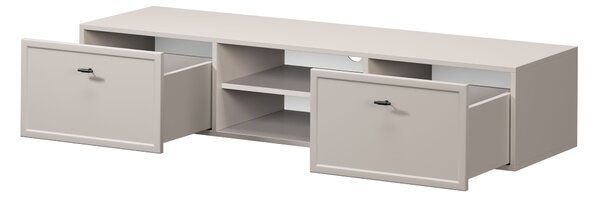Szafka RTV wisząca Lorini 150 cm z szufladami - kaszmir / czarne uchwyty T-bar
