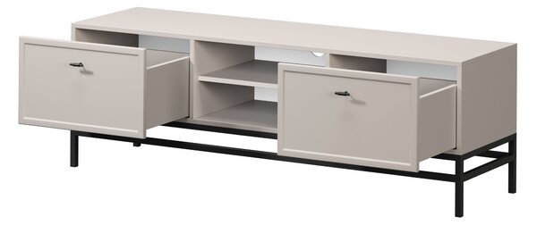 Szafka RTV Lorini 150 cm z szufladami - kaszmir / czarne uchwyty T-bar / stelaż