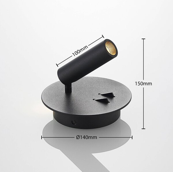 Kinkiet LED Magya Lucande, czarny, salon / jadalnia, aluminium, nowoczesny