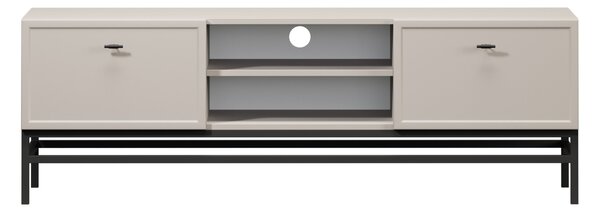Szafka RTV Lorini 150 cm z szufladami - kaszmir / czarne uchwyty T-bar / stelaż