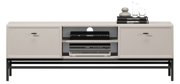 Szafka RTV Lorini 150 cm z szufladami - kaszmir / czarne uchwyty T-bar / stelaż