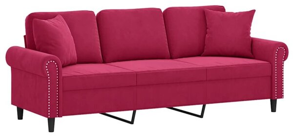 Sofa 3-osobowa z poduszkami, winna czerwieÅ, 180 cm, aksamit