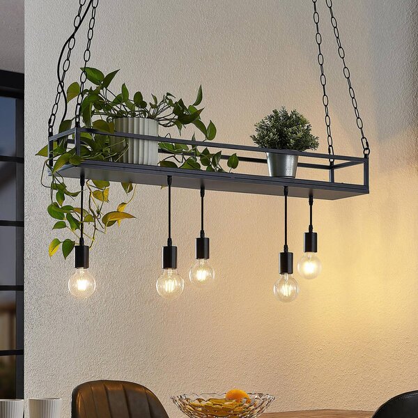 Lampa wisząca Kirista Lindby, możliwość ściemniania, czarny, salon / jadalnia, metal, vintage