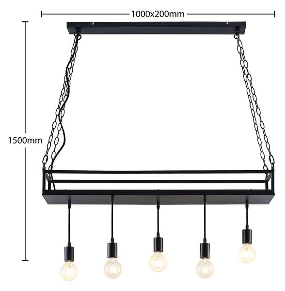 Lampa wisząca Kirista Lindby, możliwość ściemniania, czarny, salon / jadalnia, metal, vintage