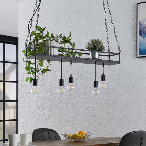 Lampa wisząca Kirista Lindby, możliwość ściemniania, czarny, salon / jadalnia, metal, vintage