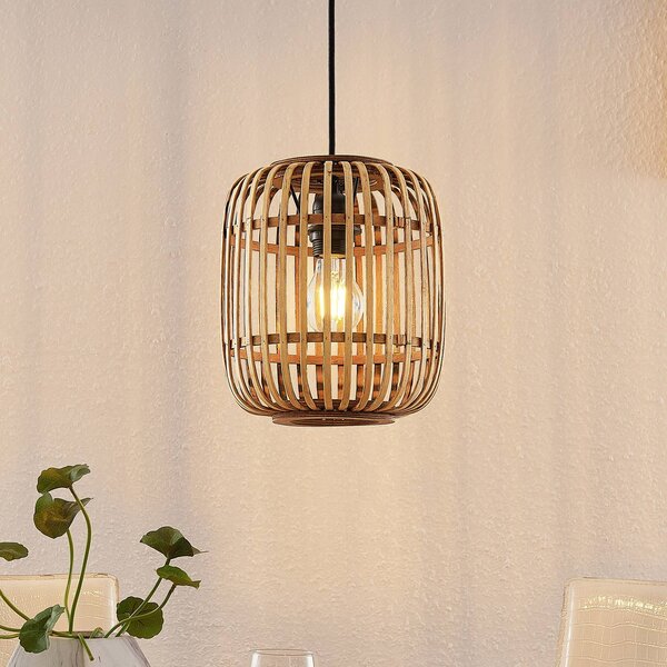 Lampa wisząca Canyana Lindby, możliwość ściemniania, jasne drewno, salon / jadalnia, drewno, dworkowy / rustykalny