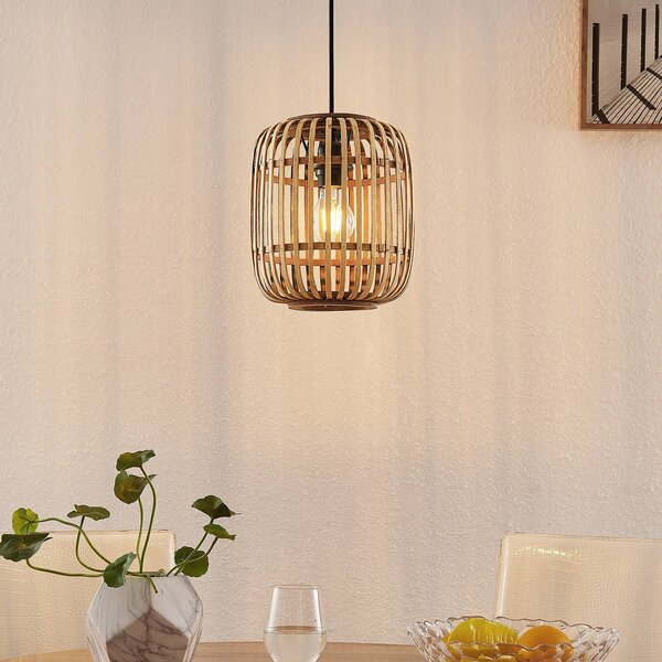 Lampa wisząca Canyana Lindby, możliwość ściemniania, jasne drewno, salon / jadalnia, drewno, dworkowy / rustykalny
