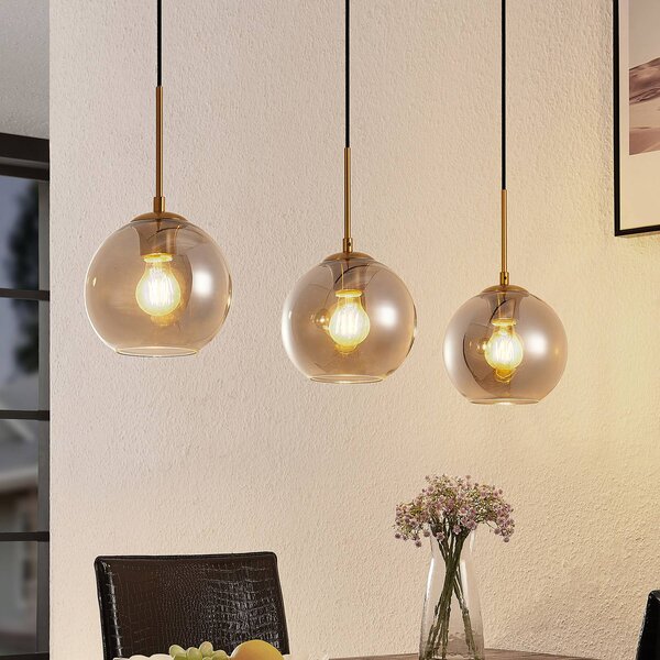 Lampa wisząca szklana Hiwana Lindby, możliwość ściemniania, aluminiowy / szary / cynkowy, salon / jadalnia, szkło, nowoczesny
