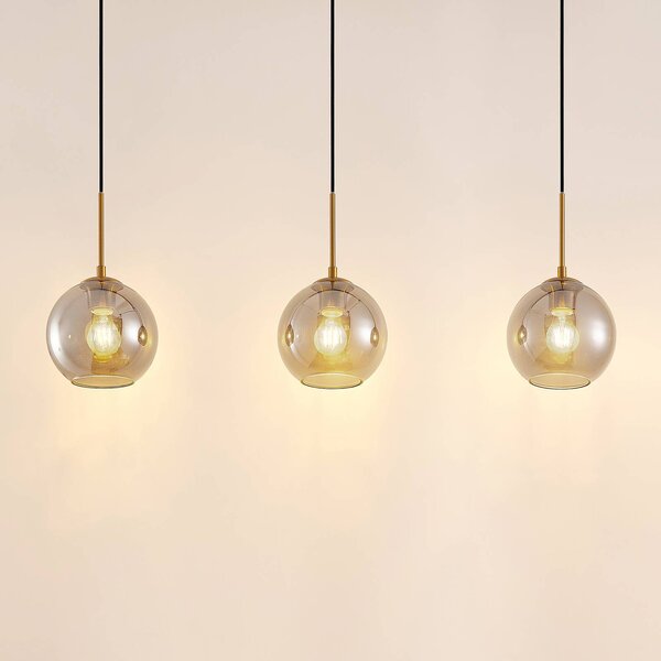 Lampa wisząca szklana Hiwana Lindby, możliwość ściemniania, aluminiowy / szary / cynkowy, salon / jadalnia, szkło, nowoczesny