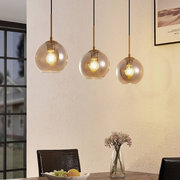Lampa wisząca szklana Hiwana Lindby, możliwość ściemniania, aluminiowy / szary / cynkowy, salon / jadalnia, szkło, nowoczesny