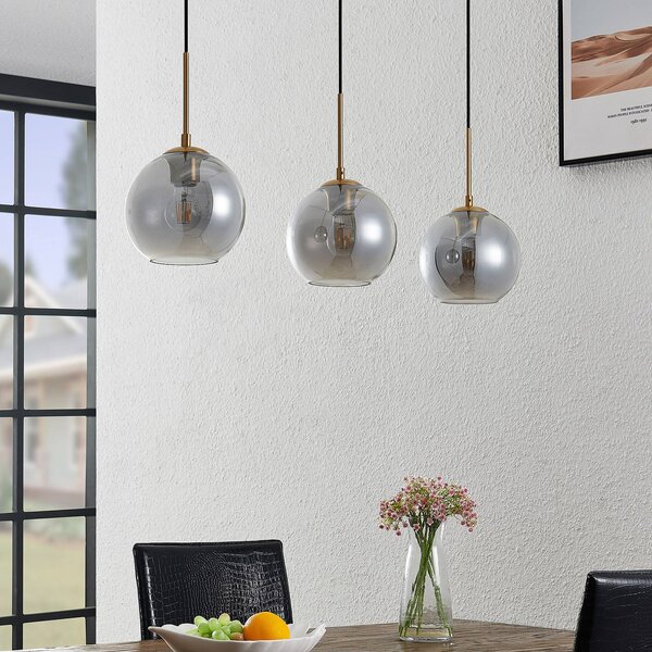Lampa wisząca szklana Hiwana Lindby, możliwość ściemniania, aluminiowy / szary / cynkowy, salon / jadalnia, szkło, nowoczesny