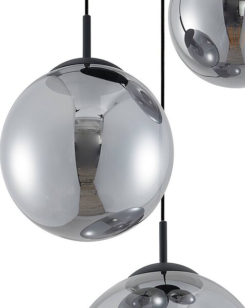 Lampa wisząca szklana Teeja Lindby, możliwość ściemniania, aluminiowy / szary / cynkowy, salon / jadalnia, szkło, vintage