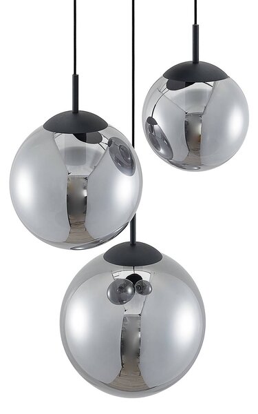 Lampa wisząca szklana Teeja Lindby, możliwość ściemniania, aluminiowy / szary / cynkowy, salon / jadalnia, szkło, vintage