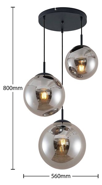 Lampa wisząca szklana Teeja Lindby, możliwość ściemniania, aluminiowy / szary / cynkowy, salon / jadalnia, szkło, vintage