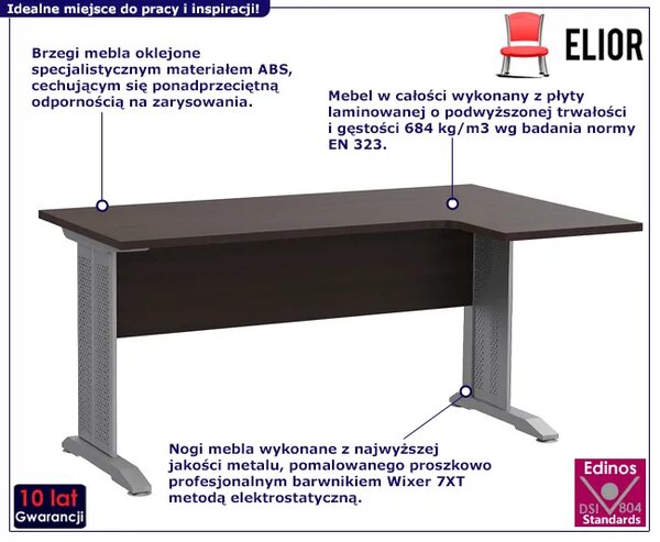 Prawostronne narożne biurko z metalowymi nogami wenge B8-F90