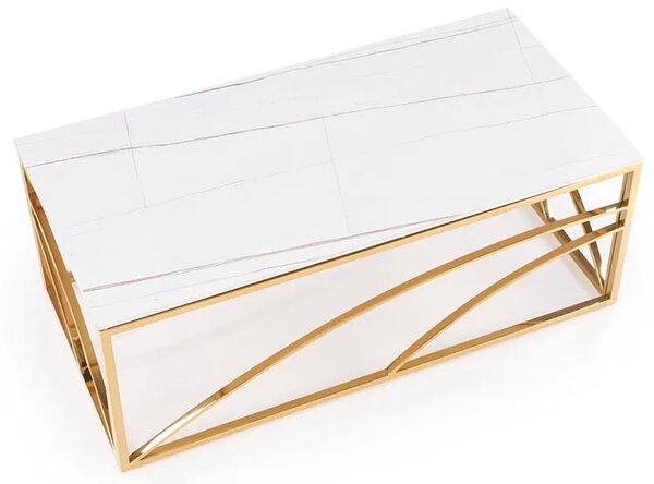 Złota ława glamour z blatem bialy marmur S5-D63
