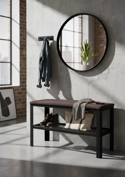 Industrialne siedzisko z półką na buty czarny + biały F1-W57