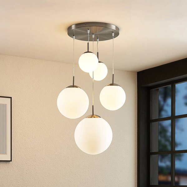 Lampa wisząca szklana Heleska Lindby, możliwość ściemniania, aluminiowy / szary / cynkowy, salon / jadalnia, metal, nowoczesny