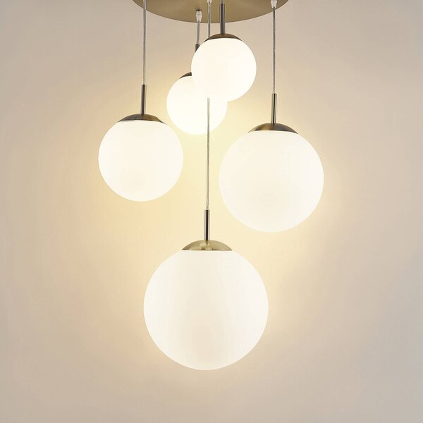 Lampa wisząca szklana Heleska Lindby, możliwość ściemniania, aluminiowy / szary / cynkowy, salon / jadalnia, metal, nowoczesny