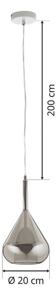 Fabas Luce Lampa wisząca szklana Lila, możliwość ściemniania, aluminiowy / szary / cynkowy, salon / jadalnia, szkło, nowoczesny