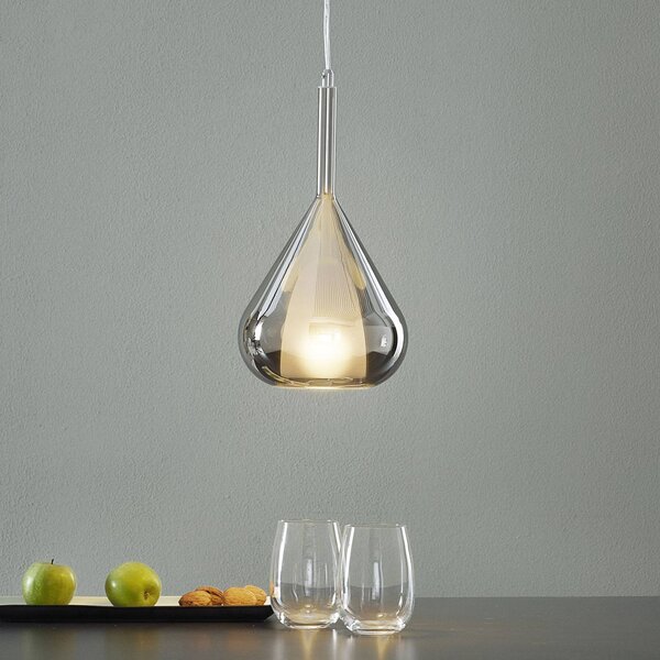 Fabas Luce Lampa wisząca szklana Lila, możliwość ściemniania, aluminiowy / szary / cynkowy, salon / jadalnia, szkło, nowoczesny