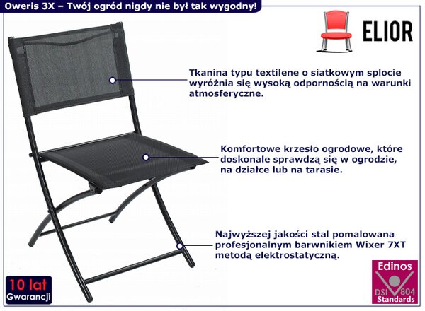 Czarne składane krzesło ogrodowe P6-D23