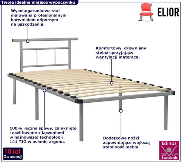 Szare metalowe łóżko pojedyncze 100x200 cm F0-Z53