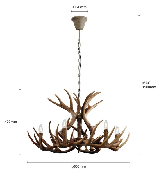 Lampa wisząca Lindby Fibi, stal, brąz, poroże, Ø 80 cm