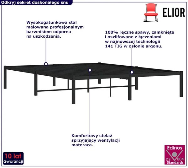 Czarne metalowe łóżko industrialne 160x200 cm P0-G03