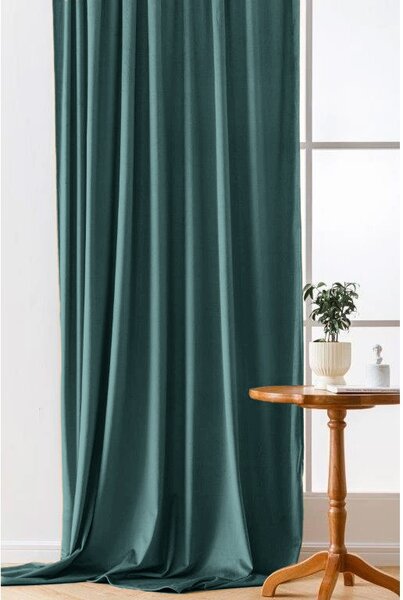 Zasłona zaciemniająca VELVET 140x250 cm, turkusowa Zawieszanie: Taśma z wiązaniami