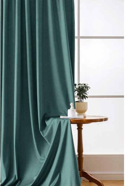 Zasłona zaciemniająca VELVET 140x250 cm, turkusowa Zawieszanie: Taśma z wiązaniami