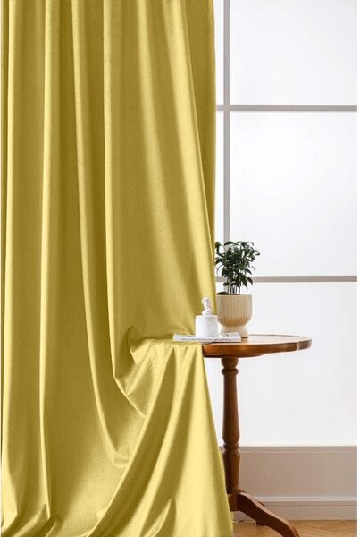 Zasłona zaciemniająca VELVET 140x270 cm, musztardowy Zawieszanie: Taśma z wiązaniami