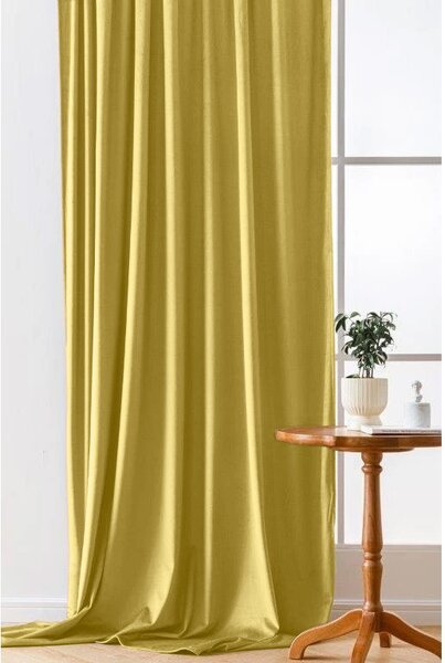 Zasłona zaciemniająca VELVET 140x270 cm, musztardowy Zawieszanie: Taśma z wiązaniami