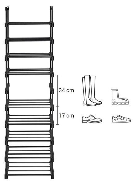 Półka na buty TUBE, 10 półek, 45x30x174cm, czarna SongmicsHome