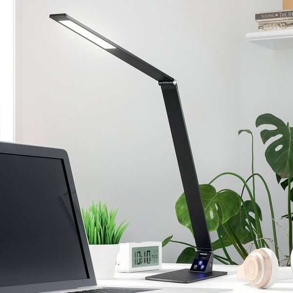 Fabas Luce Lampa biurkowa LED Wasp, możliwość ściemniania, czarny, biuro, metal, nowoczesny