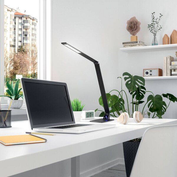 Fabas Luce Lampa biurkowa LED Wasp, możliwość ściemniania, czarny, biuro, metal, nowoczesny