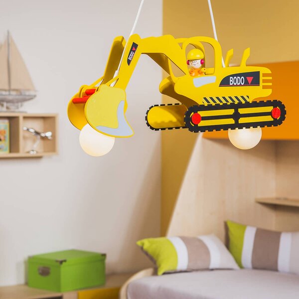 Elobra Lampa wisząca do pokoju dziecięcego Bodo, możliwość ściemniania, żółty / pomarańczowy, pokój dziecięcy, drewno