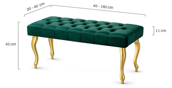 Ławka pikowana Chesterfield - Złota Butelkowa Zieleń