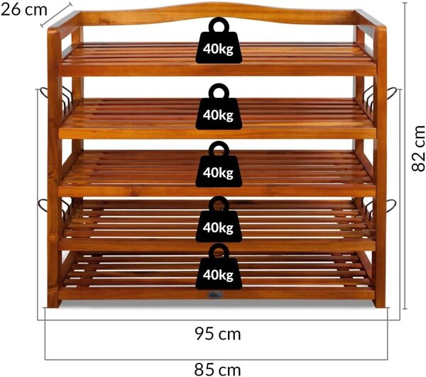 Casaria Regał na buty RUSTIC, 5 półek, 85x26x82cm, naturalna brązowa