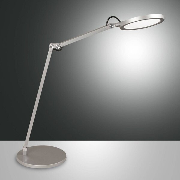 Fabas Luce Lampa biurkowa LED Regina, możliwość ściemniania, aluminiowy / szary / cynkowy, biuro, metal, nowoczesny