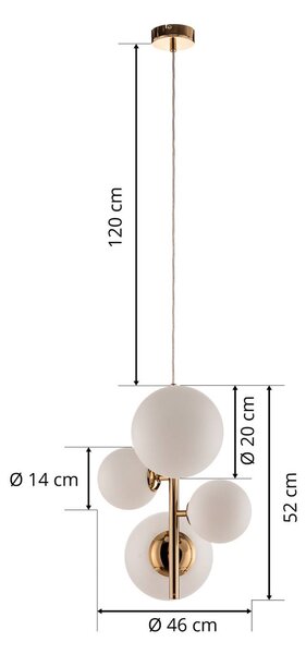 Lampa wisząca Dione ALDEX, możliwość ściemniania, mosiężny / złoty, salon / jadalnia, szkło, nowoczesny