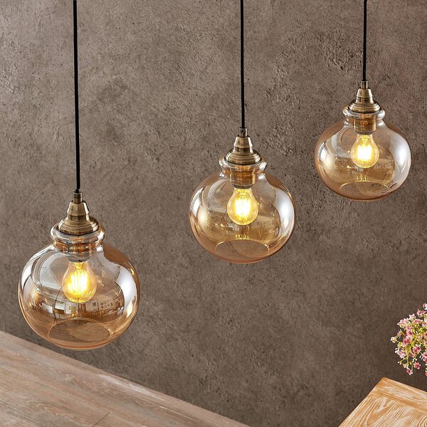 Lampa wisząca Tymoni Lindby, możliwość ściemniania, kremowy / amber, salon / jadalnia, szkło, vintage