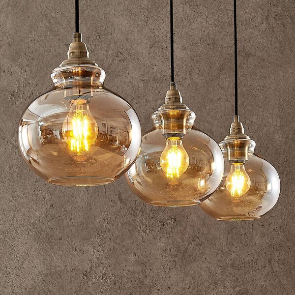Lampa wisząca Tymoni Lindby, możliwość ściemniania, kremowy / amber, salon / jadalnia, szkło, vintage