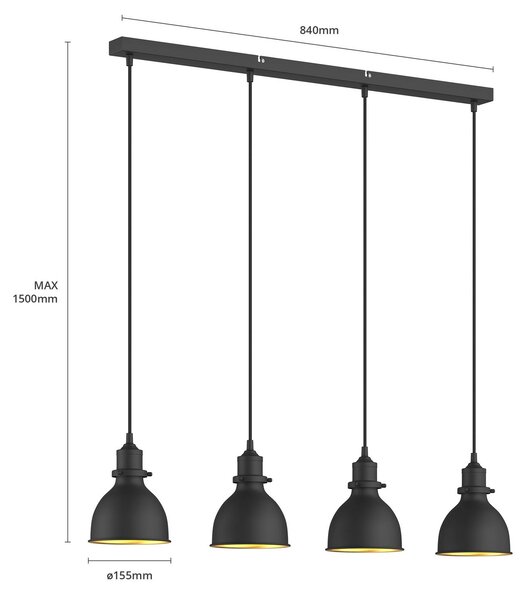 Lampa wisząca Jasminka Lindby, możliwość ściemniania, czarny, kuchnia, metal, industrialny