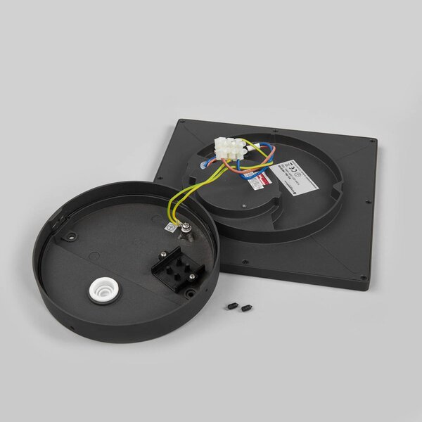 Lucande lampa sufitowa zewnętrzna LED Mabella, 23 cm, czujnik, IP65 Mabella, czarny, aluminium, nowoczesny