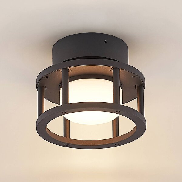 Zewnętrzna lampa sufitowa Lucande Berenike, Ø 17 cm, szara, GX53 Berenike Lucande, możliwość ściemniania, aluminiowy / szary / cynkowy, aluminium, nowoczesny