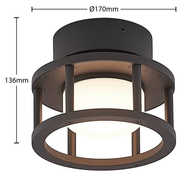 Zewnętrzna lampa sufitowa Lucande Berenike, Ø 17 cm, szara, GX53 Berenike Lucande, możliwość ściemniania, aluminiowy / szary / cynkowy, aluminium, nowoczesny
