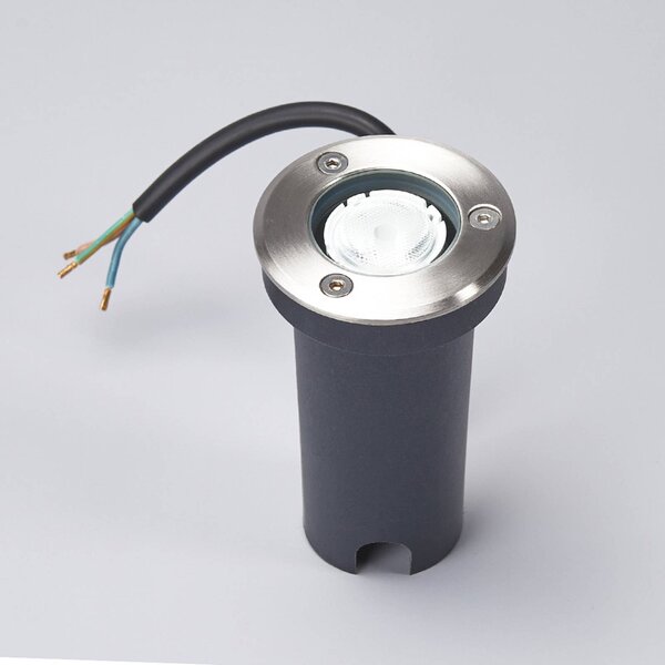 Lucande Oprawa wpuszczana podłogowa LED Kenan, Ø 7 cm, stal nierdzewna, IP67 KENAN, aluminiowy / szary / cynkowy, nowoczesny