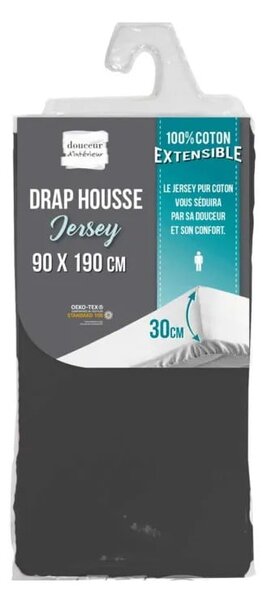 Antracytowe dżerzejowe prześcieradło z gumką 90x190 cm Jersy – douceur d'intérieur