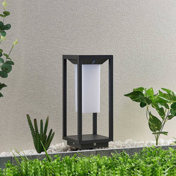 Lucande LED solarna lampa stojąca Eliel, 34 cm, antracyt, IP54 Eliel, czarny, szkło, nowoczesny